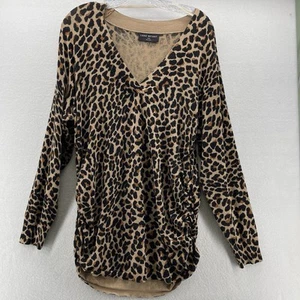 Lane Bryant Cheetah Print Knit Cardigan Sweater Side Ruching Brown Women's 18/20 - Picture 1 of 7