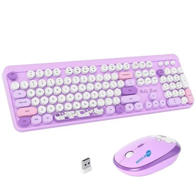 Wireless Mouse And Keyboard Kit English US Layout QWERTY Colorful Round Purple - Image 1 of 4