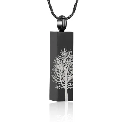 Tree of Life Print Long Bar Urn Pendant Memory Necklace Ashes Memorial Jewelry - Изображение 1 из 4