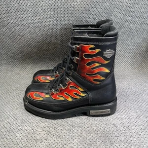 RARE Bottes moto Harley Davidson noir flamme taille 10 homme - Photo 1/10