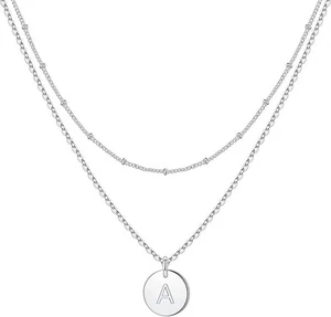 Initial A Necklace Silver 2 x Layered Necklaces Coin Engraved Nickle Lead FREE - Picture 1 of 7