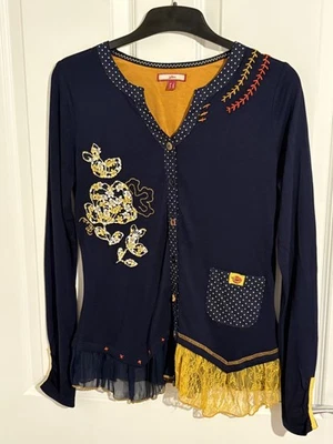 Joe Browns Buttoned Tunic Top Floral Embroidered Lace Size UK 8 Navy - Image 1 of 4