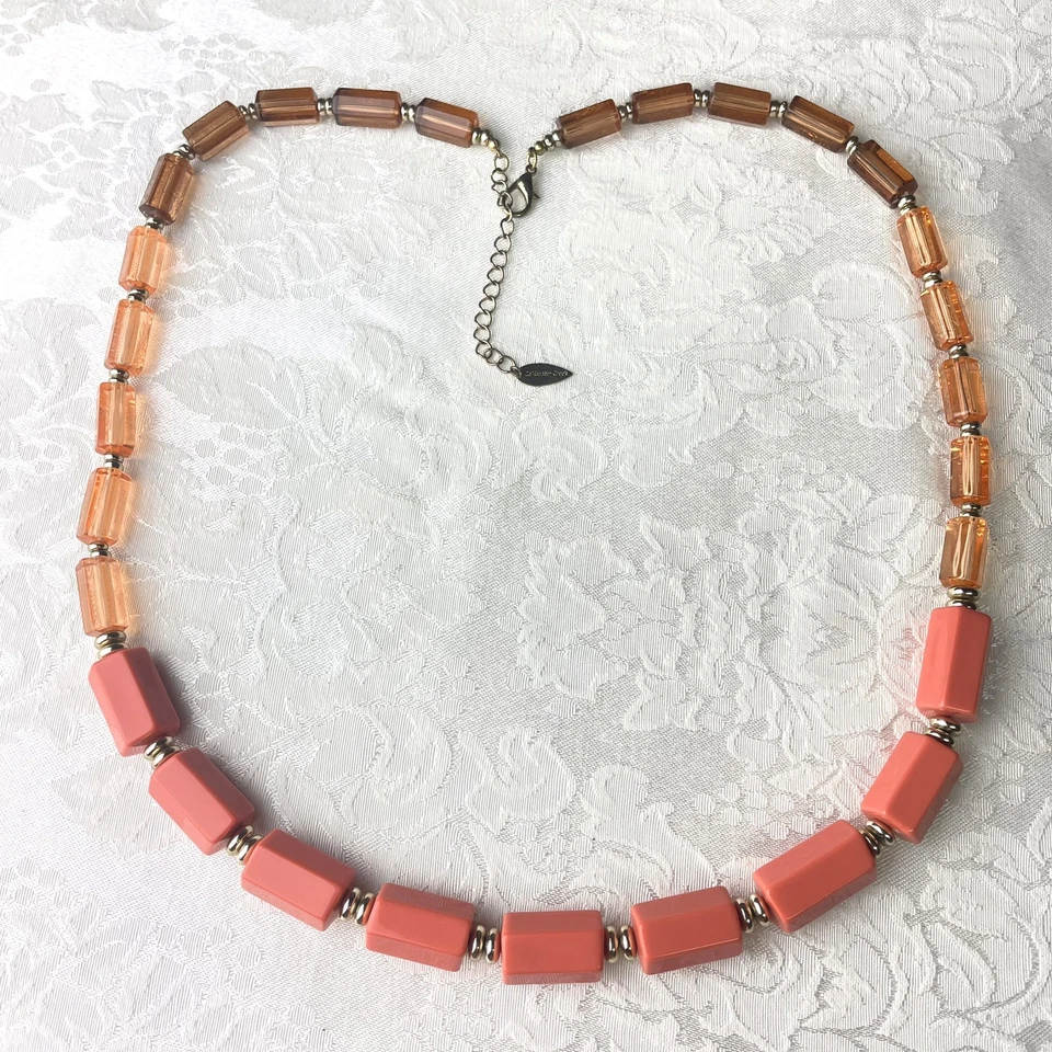 Coldwater Creek Coral Laranja Bronzeado Hexágono Barril Frisado Colar Declaração Longa - Imagem 1 de 4