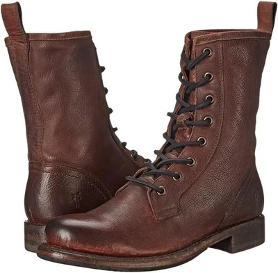Bota de Combate Frye Jenna Cuero Marrón Oscuro Piedra Antigüedad 9.5 B Clásica Punk Foto 1 de 4