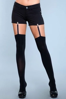 BeWicked Hanging On Clip Garter Thigh Highs Black - Image 1 of 3