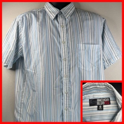 Anchor синий рубашка на пуговицах размер маленький короткий рукав полиэстер синий в полоску - Изображение 1 из 3