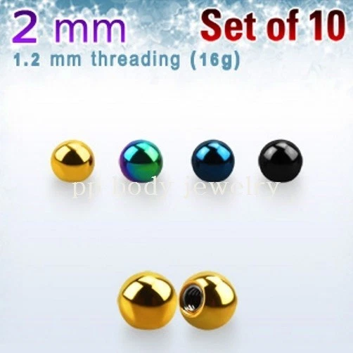 Pack of 10 pcs. of anodized steel balls - 2mm * 1.2mm threading (16g)  - Image 1 of 1