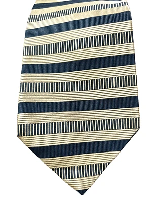 Corbata italiana de seda para hombre de hoy dorado/azul bronce a rayas jacquard 57x4" Foto 1 de 4