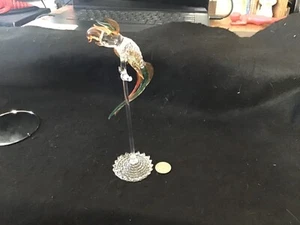 Beautiful Hand-Blown Spun Glass Parrot on Perch figurine 9” Tall-Colored/Clear - Picture 1 of 4