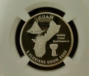2009-S NGC Guam Silver Quarter PF 70 UCAM, RARE S.F. Label, U.S. Territories - Picture 1 of 4
