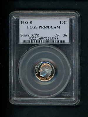 1988-S US Roosevelt Dime 10c .10 PCGS PR69 DCAM Proof Deep Cameo - Image 1 of 4