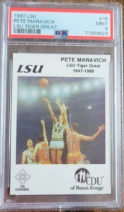 Pistola MCDAG LSU TIGER 1987 gran tarjeta Pete Maravich Hawks Jazz Hof PSA 9 como nueva - Imagen 1 de 2