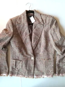 Chapter One Sportswear Tweed Blazer Jacket Pink & Brown Multi-color Size 10 - Picture 1 of 23