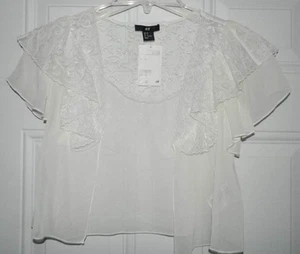 NWT New H&M WHITE/CREAM TUNIC TOP w WHITE EMBROIDERY TRIM SHIRT SZ Small S - Picture 1 of 3