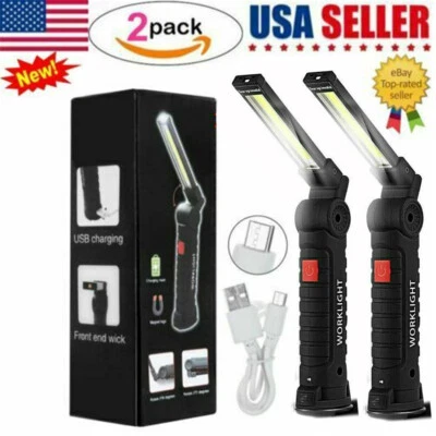2x USB Rechargeable COB LED Work Light Magnetic Flashlight Hand Lamp Inspection - Image 1 of 4