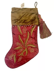 Neiman Marcus Christmas Stocking LG Tassel Red Velvet Embroidered Trim Elegant - Picture 1 of 11