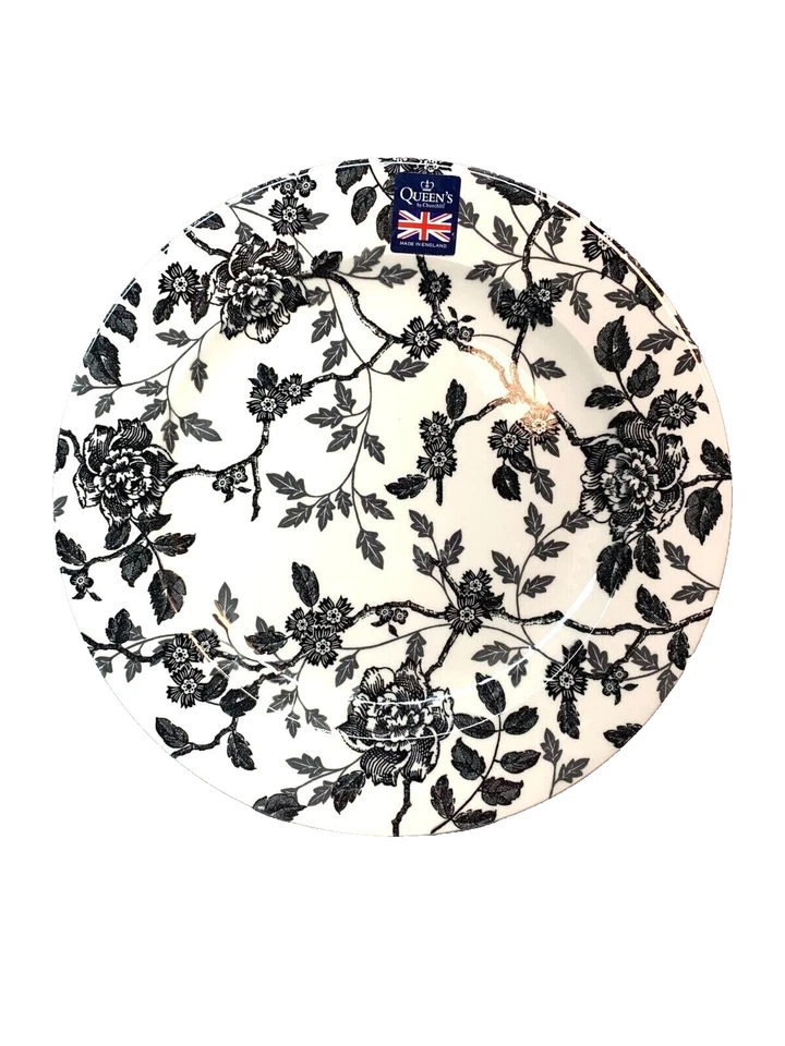 Queen's China Black Orchid 12" Round Serving Platter Plate NEW Floral ENGLAND - Image 1 of 4