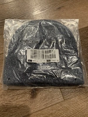 Victoria's Secret SHIMMER Brillo Gorro SOMBRERO TEJIDO PLATEADO Gris Nuevo + Etiqueta ROSA Logo Foto 1 de 4