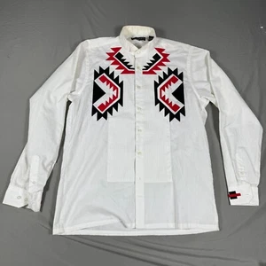 Marquis Dress Shirt Mens Medium White Aztec Pintuck Detail Long Sleeve Button Up - Picture 1 of 10