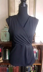 Ann Taylor Petites Women SP, Black Sleeveless V Neck Crossbody Blouse - Picture 1 of 8