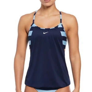 NIKE Women's  Statement Stripe Layered Swimsuit Top Indigo Blue SELECT SIZE NEW - Picture 1 of 11