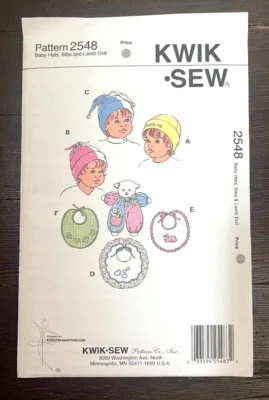 Kwik Sew 2548 Baby Hats Bibs Soft Lamb Doll Unisex Uncut - Image 1 of 2