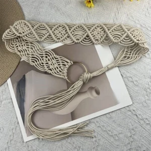 Women Boho Ethnic Woven Belt Tasseled Waist Chain Accessory Dress Waistband Wide - Picture 1 of 6