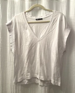 Zara Women's Deep V-Neck T-shirt in White Size Small S Short Sleeves - Picture 1 of 8