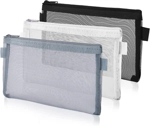 3 Pieces Pencil Pouch Clear Makeup Bags Nylon Mesh Pen Pouch with Zipper Pencil - Picture 1 of 7