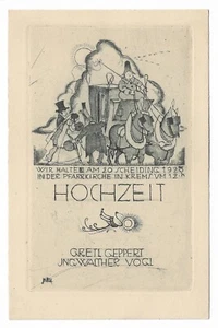 JOSEF HAUPTMANN: Heiratsanzeige für Gretl Geppert und Walther Vogl, Krems 1920 - Picture 1 of 1
