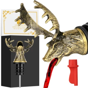 Cool Metal Deer Head 2-In-1 Wine Pourer Bottle Stopper for Champagne Men's Gift - Picture 1 of 15