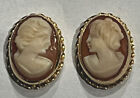 Beautiful Vintage Estate Solid 14K Yellow Gold Cameo Stud Earrings 15mm 2.3grams
