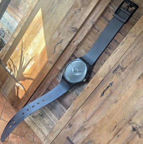 SWATCH Vintage XL Giant 81" Watch Wall Clock Working BLACK SPIRAL POP ART Cover