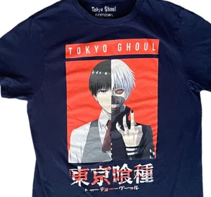 T-shirt Tokyo Ghoul Kaneki viso diviso S grafica anime nero cotone manica corta - Foto 1 di 4