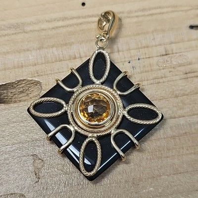 Colgante Milor Italia Oro Amarillo 14k Ónix Y Ámbar 7g TW O599 Foto 1 de 4