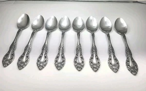 Interpur INR13 Japan Stainless Pierced Satin Handle 8 Teaspoons Flatware Rose - Picture 1 of 5