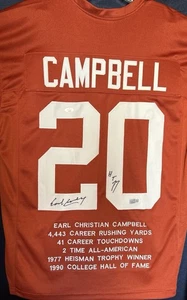 Camiseta deportiva EARL CAMPBELL Career Stats Auto con inscripción “HT 77” JSA/Timeless auténtica - Imagen 1 de 4