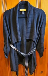 Maglione cardigan St. John taglia M aperto davanti nero con righe bianche usato - Foto 1 di 4