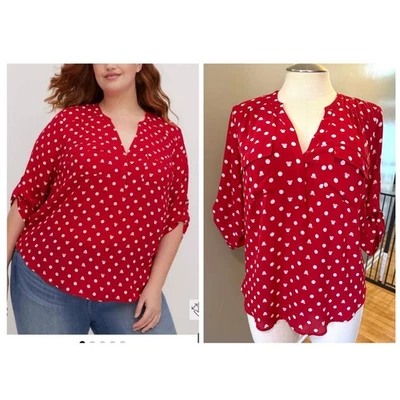 Torrid 1 (1X) Disney Minnie Mouse Polka Dot Georgette Harper Red Blouse Shirt  - Image 1 of 4