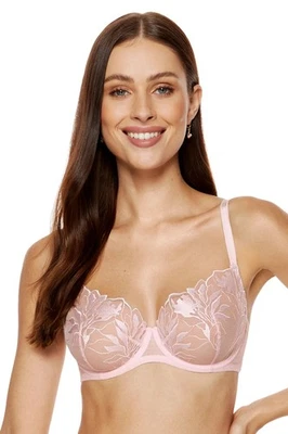Gorteks Coco Soft Cup Bra Pink Sheer Embroidered Tulle Women's Lingerie - Image 1 of 4