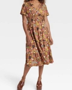 Latino Heritage Month Dress Women Plus 2XL Orange Mini Floral Smocked Target - Picture 1 of 3