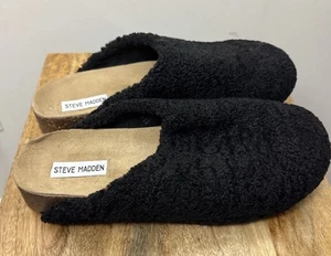 Steve Madden Vesa Slippers Womens Size 11 Black Faux Fur Clogs Shoes Slip On - Picture 1 of 7