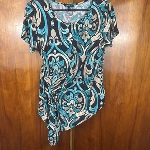 Sami & Jo Blue Asymmetrical Tie Front Short Sleeve Blouse size S - Picture 1 of 10