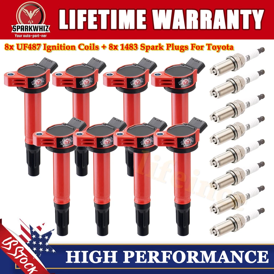 8pcs Ignition Coil + 8pcs Spark Plug KIT For Toyota Sequoia Land Cruiser V8 5.7L Foto 1 de 4