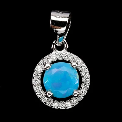 Colgante de plata de ley 925 redondo ópalo azul 6 mm joyas de piedras preciosas naturales Foto 1 de 4
