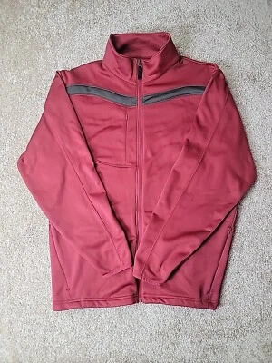 Chaqueta Antigua Cremallera Completa Hombre L Roja con Rayas Grises Manga Larga Vellón 3 Bolsillos Foto 1 de 4