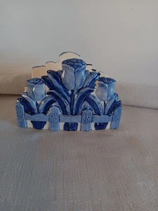 Vintage Delft DAIC Blue Spring Tulip Flowers Ceramic Napkin Letter Holder - Picture 1 of 5