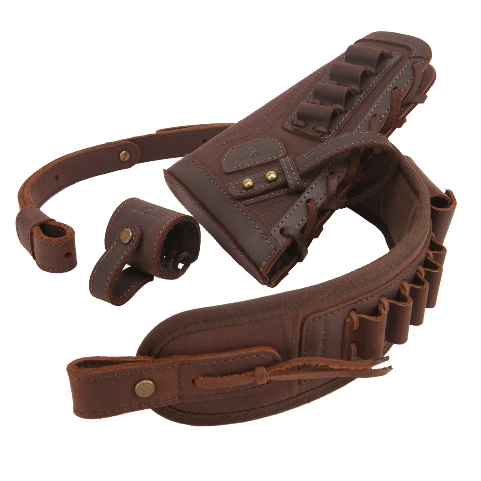 WAYNE'S DOG Leather Rifle Buttstock , Sling No Drill Combo for .22LR .308 .30/30 .357 .44MAG