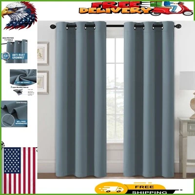 Modern Thermal Insulated Blackout Curtains, 84 Inch Stone Blue Drapes - 2 Pack - Image 1 of 4