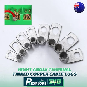 Angled Cable Lugs-90° Degree-Tinned Copper Crimp Terminal Auto Battery Connector - Picture 1 of 10